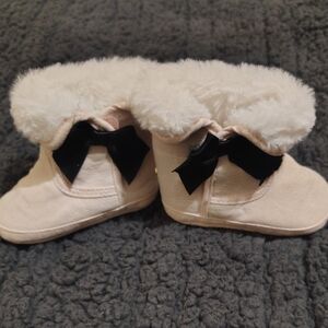 Kate Spade Cream Boots with Black Bow